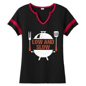 Low And Slow Bbq Grill Barbecue Cute Gift Ladies Halftime Notch Neck Tee