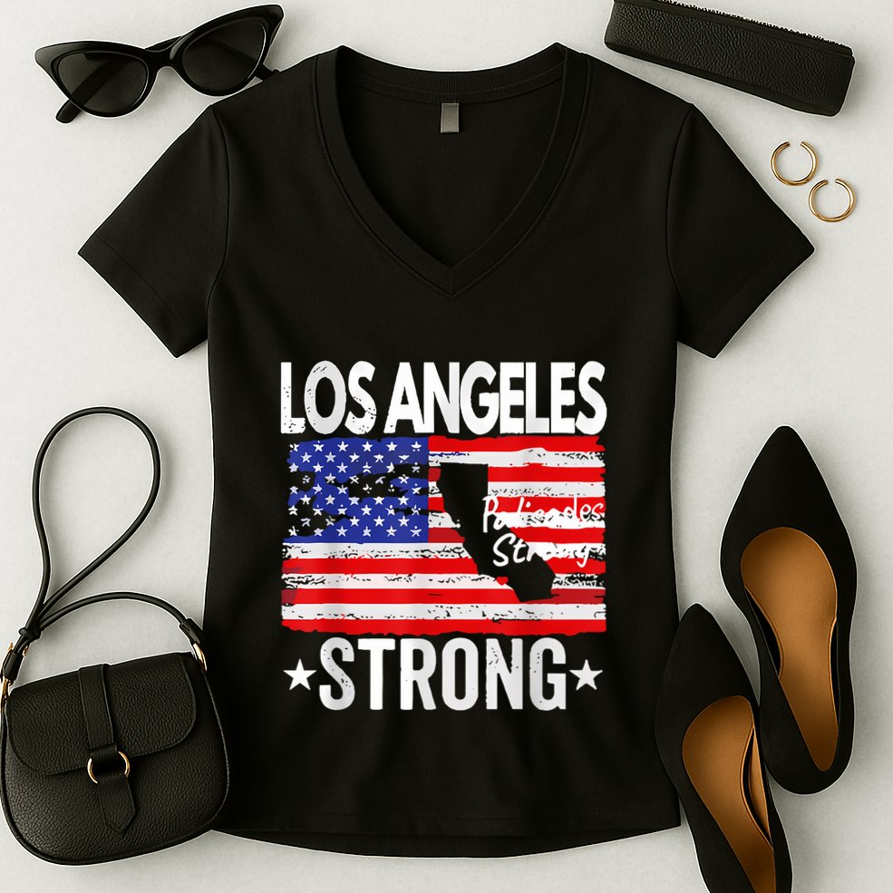 Los Angeles Strong Palisades Strong Flag Women's V-Neck T-Shirt