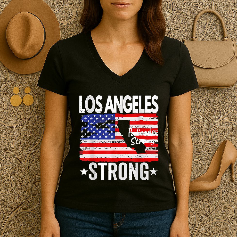 Los Angeles Strong Palisades Strong Flag Women's V-Neck T-Shirt