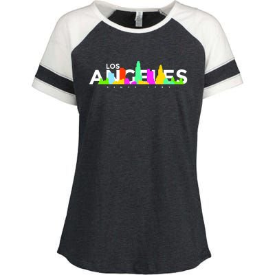 Los Angeles Skyline Since 1781 Enza Ladies Jersey Colorblock Tee