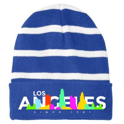 Los Angeles Skyline Since 1781 Striped Beanie with Solid Band