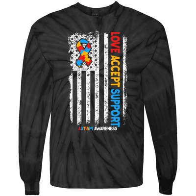 Love Accept Support Autism awareness Tie-Dye Long Sleeve Shirt