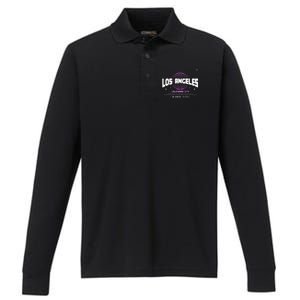 Los Angeles Slogan Retro Style Performance Long Sleeve Polo