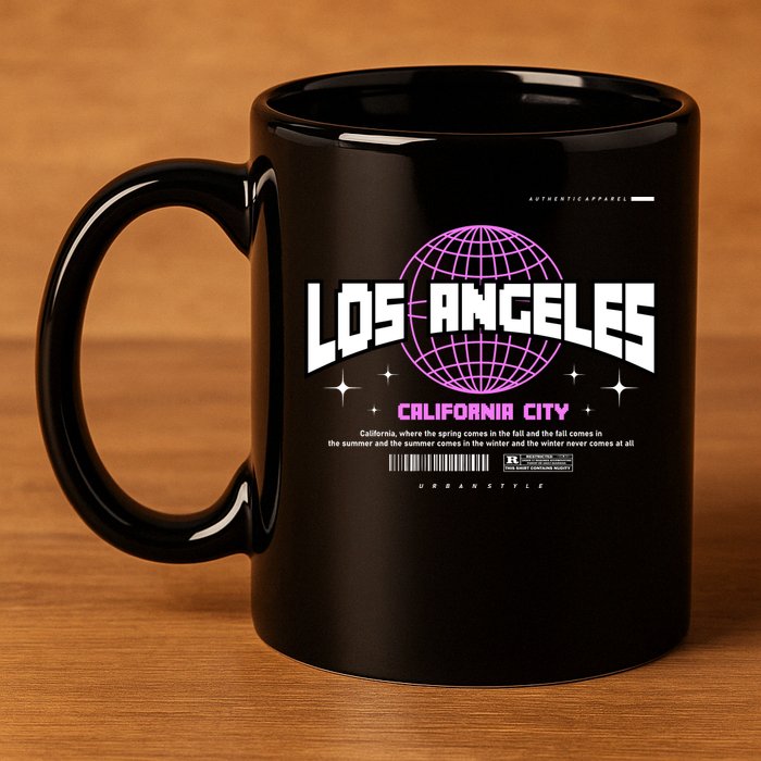 Los Angeles Slogan Retro Style 11oz C Handle Ceramic Mug