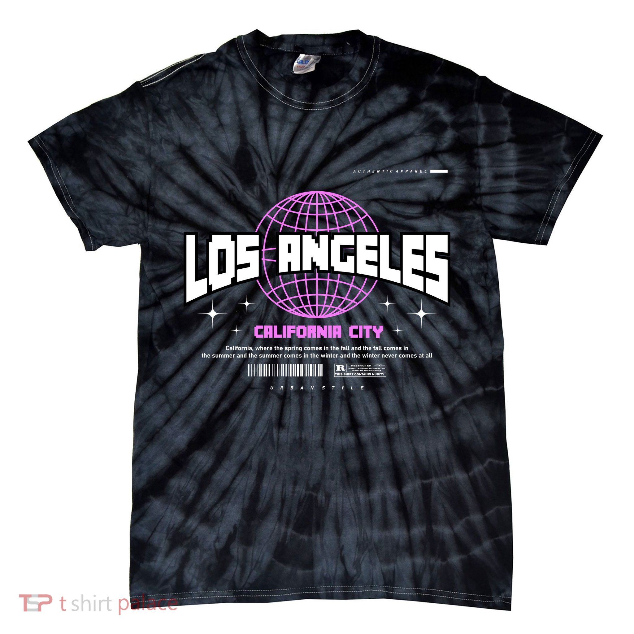Los Angeles Slogan Retro Style Tie-Dye T-Shirt