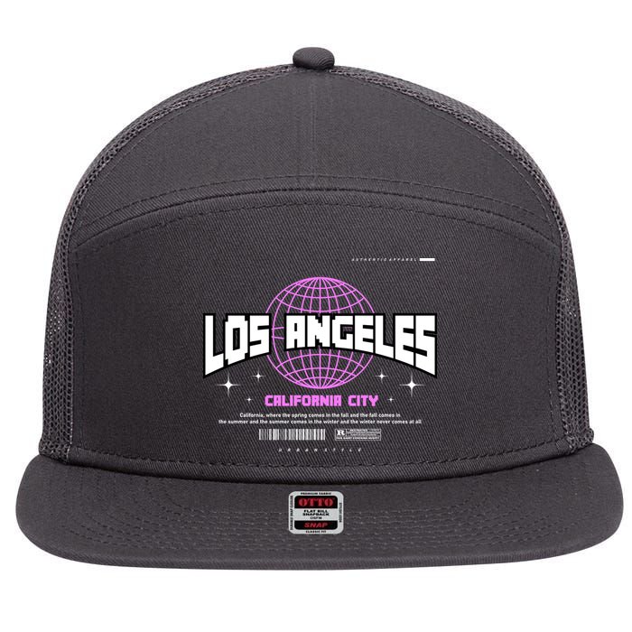 Los Angeles Slogan Retro Style 7 Panel Mesh Trucker Snapback Hat