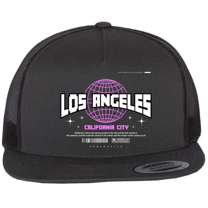Los Angeles Slogan Retro Style Flat Bill Trucker Hat