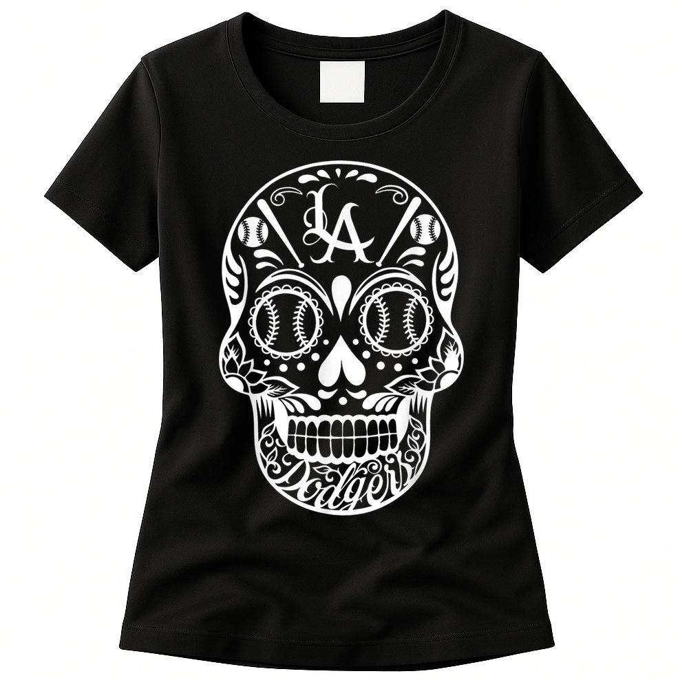 Los Angeles Sugar Skull Day Of The Dead Cinco De Mayo Womens T-Shirt