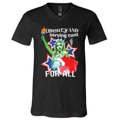 Liberty And Serving Cunt For All V-Neck T-Shirt