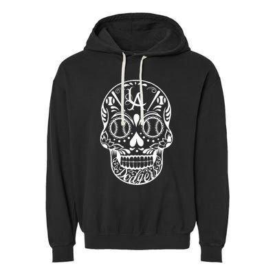 Los Angeles Sugar Skull Day Of The Dead Cinco De Mayo Garment-Dyed Fleece Hoodie