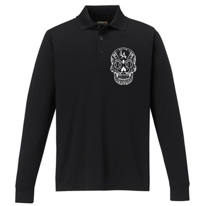 Los Angeles Sugar Skull Day Of The Dead Cinco De Mayo Performance Long Sleeve Polo