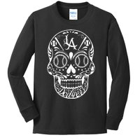 Los Angeles Sugar Skull Day Of The Dead Cinco De Mayo Kids Long Sleeve Shirt