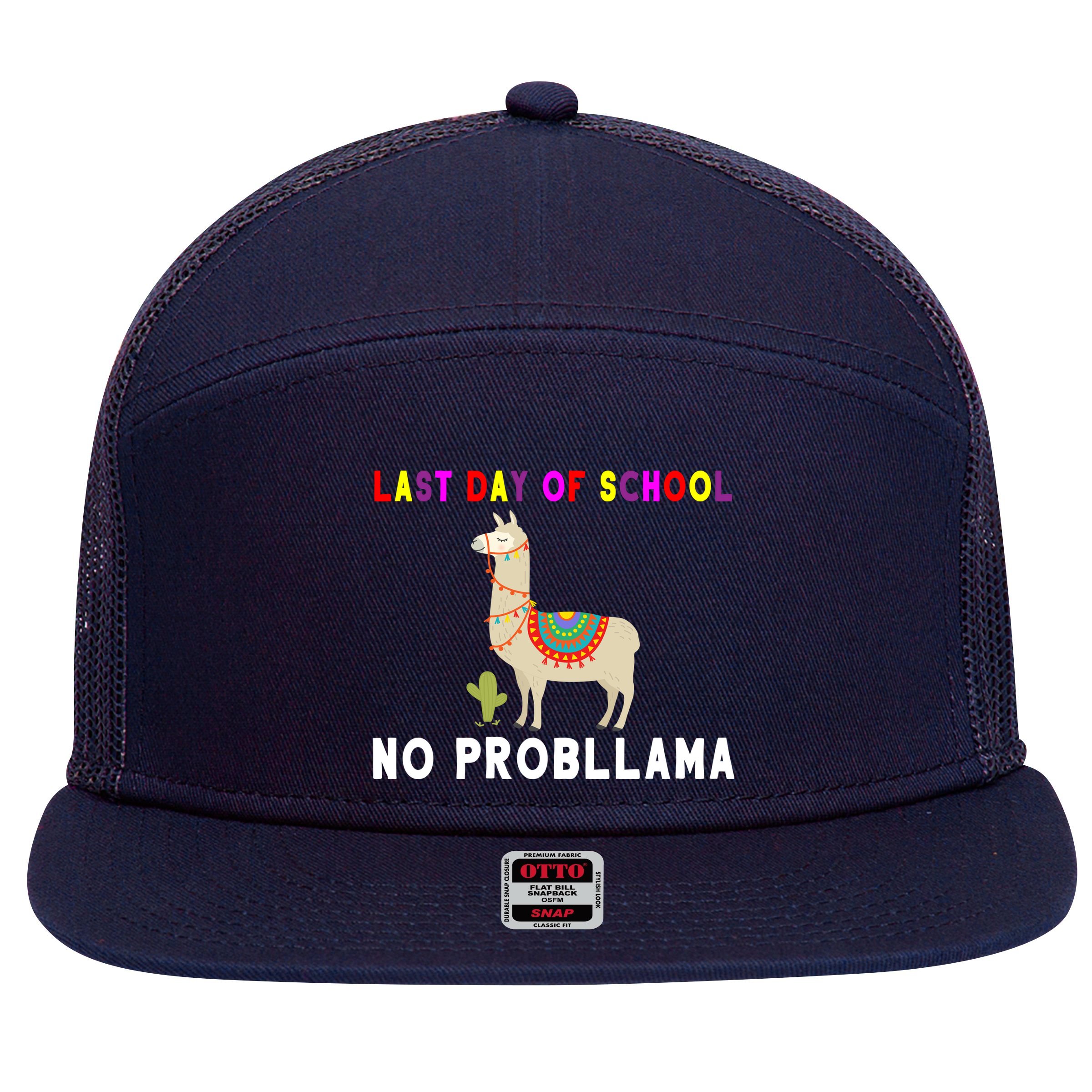 Last Day Of School No ProbLLama 7 Panel Mesh Trucker Snapback Hat