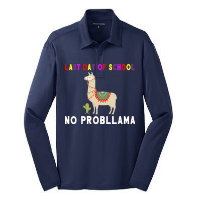 Last Day Of School No ProbLLama Silk Touch Performance Long Sleeve Polo