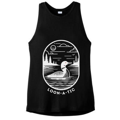 Loon A Tic Funny Common Loon Minnesota Lake Loon Ladies PosiCharge Tri-Blend Wicking Tank