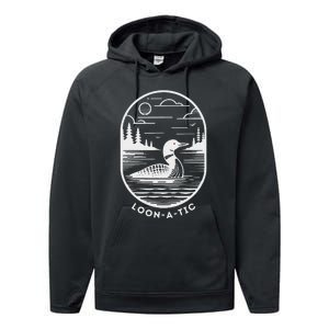 Loon A Tic Funny Common Loon Minnesota Lake Loon Performance Fleece Hoodie