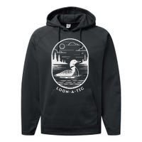 Loon A Tic Funny Common Loon Minnesota Lake Loon Performance Fleece Hoodie