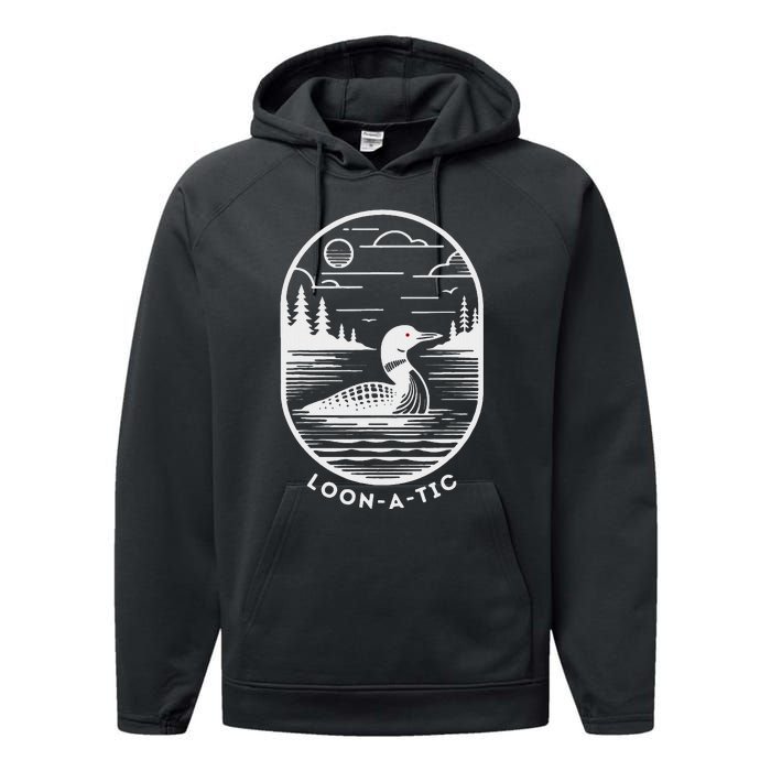 Loon A Tic Funny Common Loon Minnesota Lake Loon Performance Fleece Hoodie