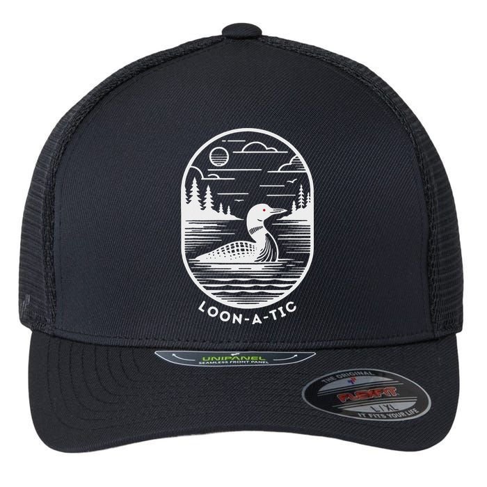 Loon A Tic Funny Common Loon Minnesota Lake Loon Flexfit Unipanel Trucker Cap