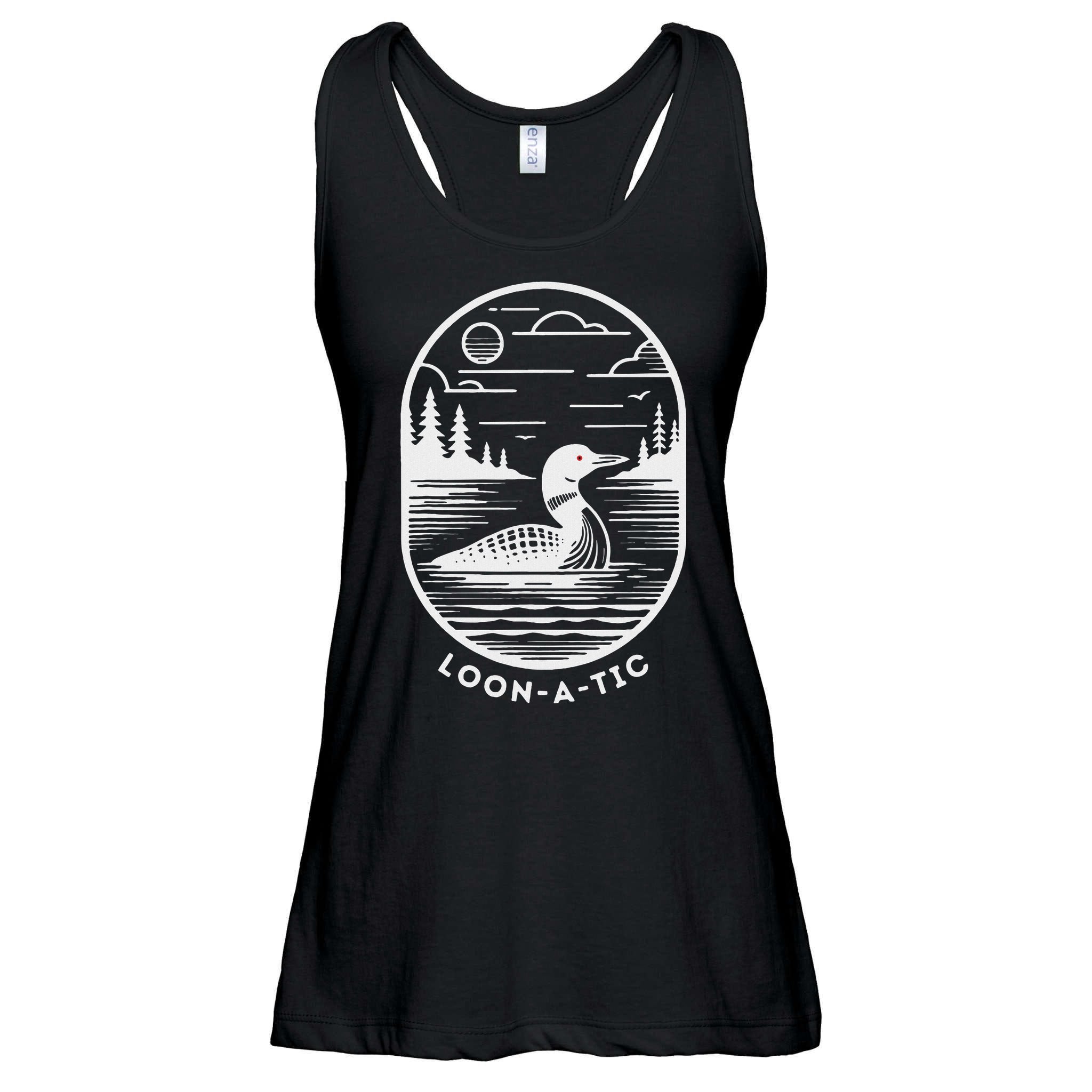 Loon A Tic Funny Common Loon Minnesota Lake Loon Ladies Essential Flowy Tank