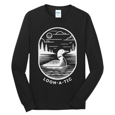 Loon A Tic Funny Common Loon Minnesota Lake Loon Tall Long Sleeve T-Shirt