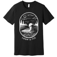 Loon A Tic Funny Common Loon Minnesota Lake Loon Premium T-Shirt