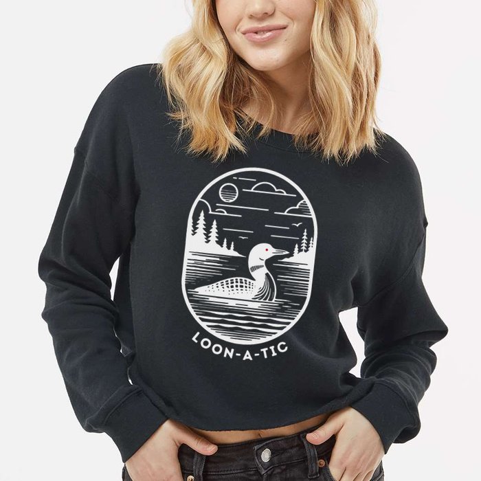 Loon A Tic Funny Common Loon Minnesota Lake Loon Cropped Pullover Crew