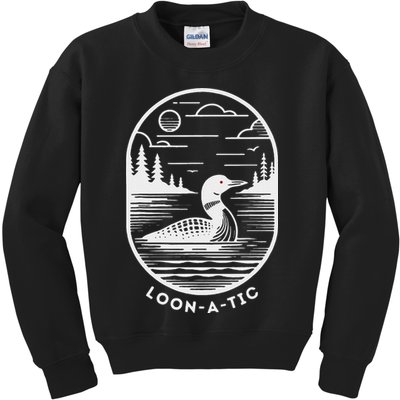 Loon A Tic Funny Common Loon Minnesota Lake Loon Kids Sweatshirt