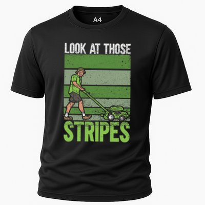 Look At Those Stripes Lawn Mowing Funny Dad Lawn Mower Performance Shirt