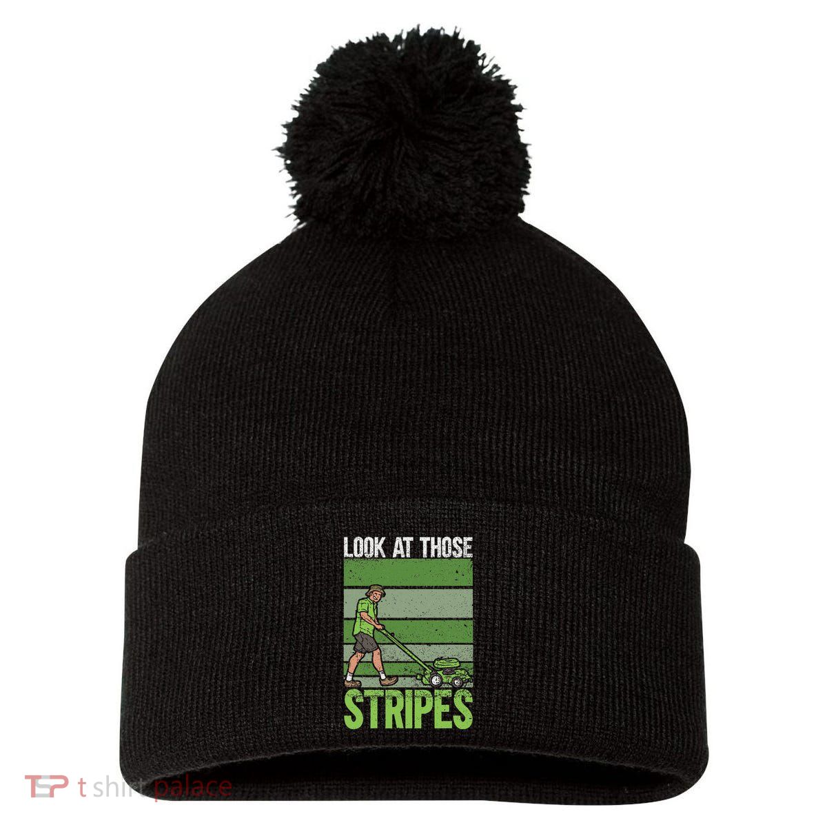 Look At Those Stripes Lawn Mowing Funny Dad Lawn Mower Pom Pom 12in Knit Beanie