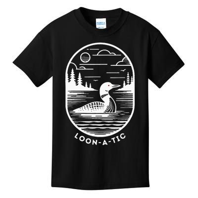 Loon A Tic Funny Common Loon Minnesota Lake Loon Kids T-Shirt