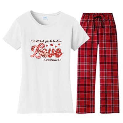 Let All That You Do Be Done Love Retro Valentine's Day Gift Women's Flannel Pajama Set