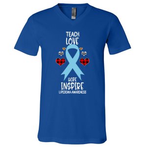 Lipedema Awareness Teach Ribbon Love Hope Inspire Gift V-Neck T-Shirt