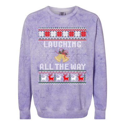 Laughing All The Way Jingle Bells Ugly Sweater Gift Colorblast Crewneck Sweatshirt