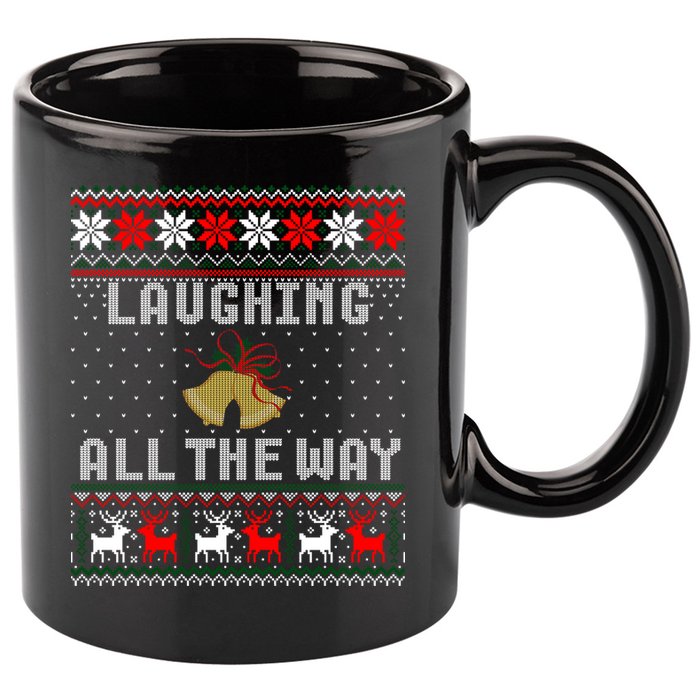 Laughing All The Way Jingle Bells Ugly Sweater Gift 11oz C Handle Ceramic Mug