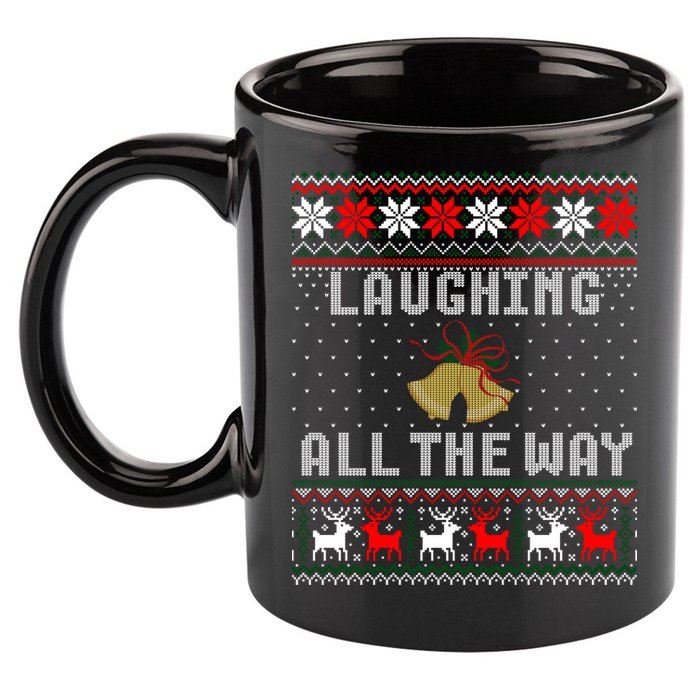 Laughing All The Way Jingle Bells Ugly Sweater Gift 11oz C Handle Ceramic Mug