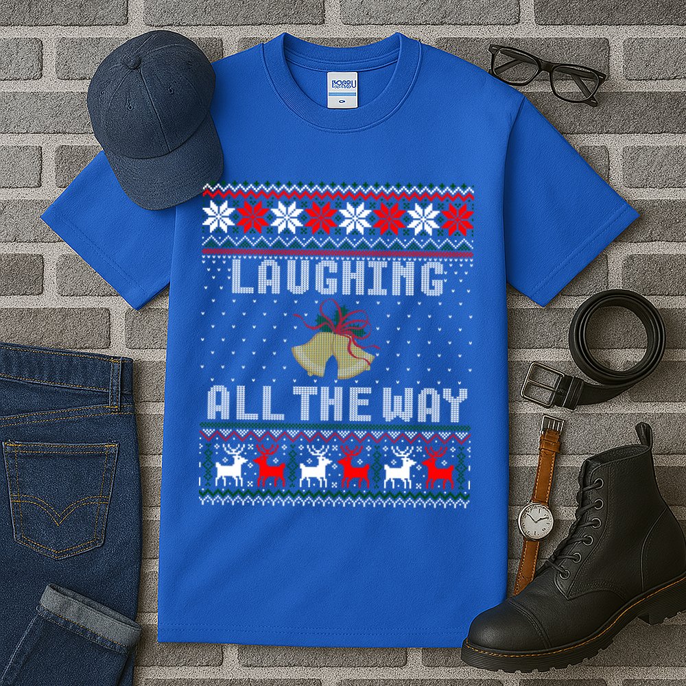 Laughing All The Way Jingle Bells Ugly Sweater Gift Tall T-Shirt