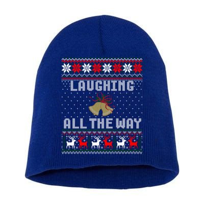 Laughing All The Way Jingle Bells Ugly Sweater Gift Short Acrylic Beanie