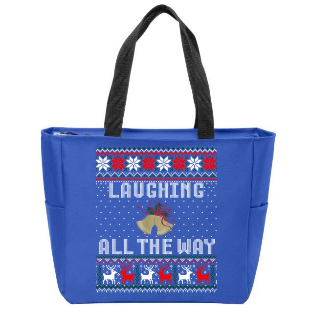 Laughing All The Way Jingle Bells Ugly Sweater Gift Zip Tote Bag