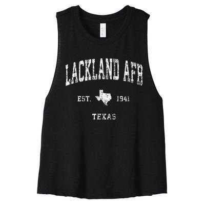 Lackland Afb Texas Tx Vintage Athletic Sports Design Women's Racerback Cropped Tank