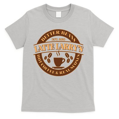 Latte Larry's Better Beans Hot Coffee & Real Scones Emblem T-Shirt