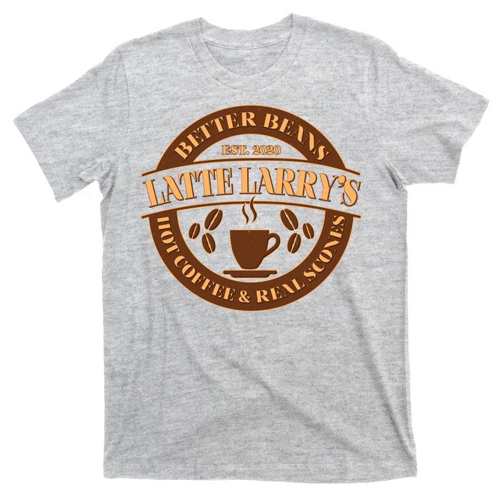 Latte Larry's Better Beans Hot Coffee & Real Scones Emblem T-Shirt