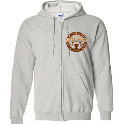 Latte Larry's Better Beans Hot Coffee & Real Scones Emblem Full Zip Hoodie