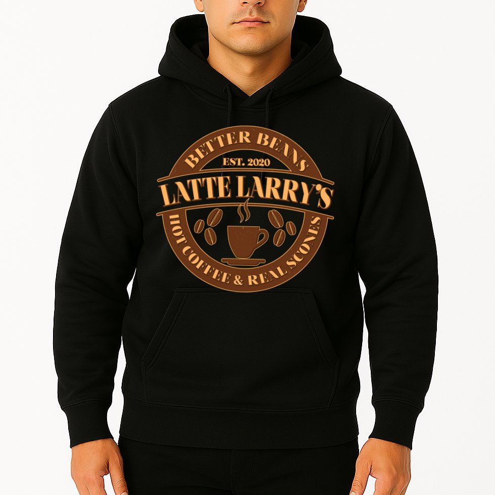 Latte Larry's Better Beans Hot Coffee & Real Scones Emblem Hoodie