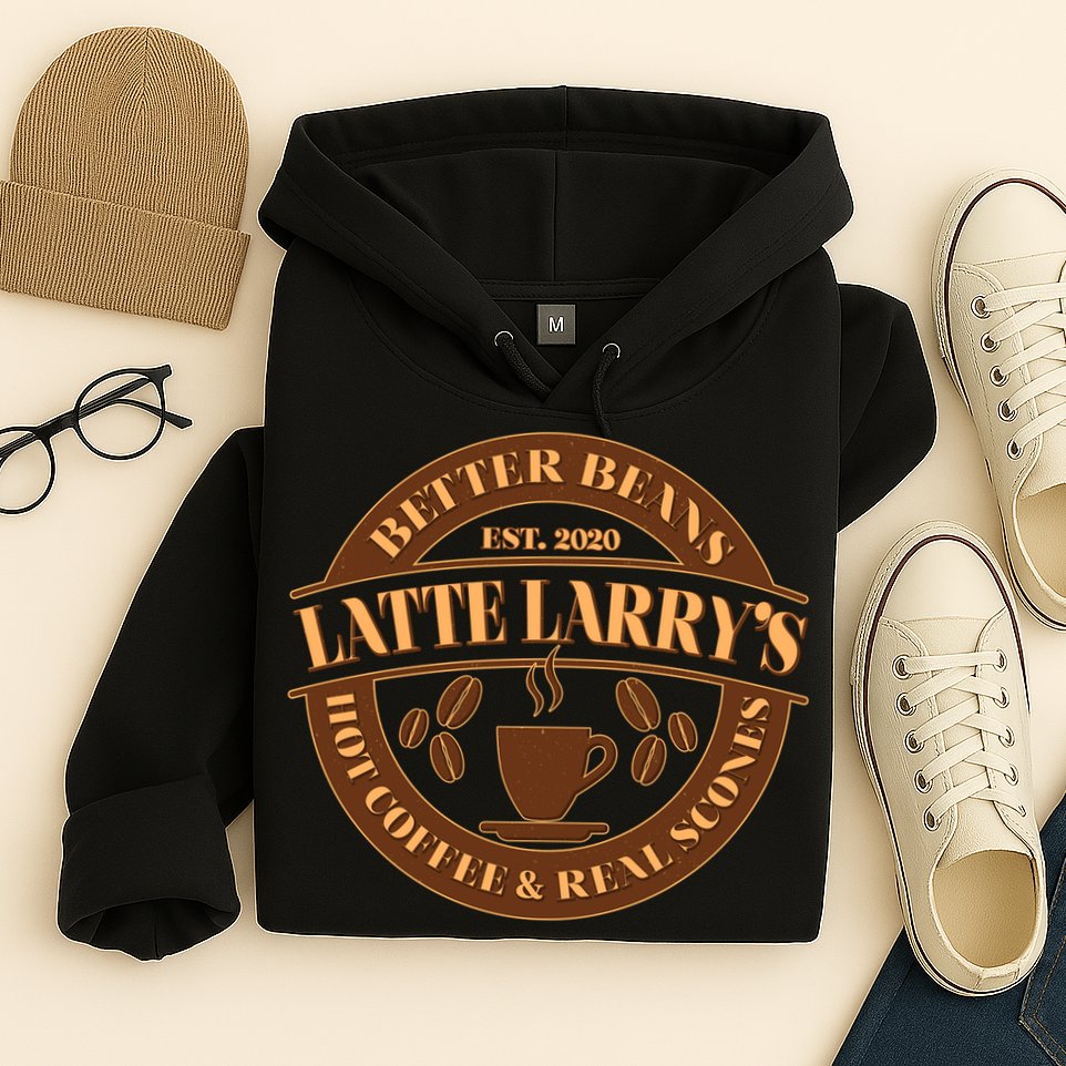 Latte Larry's Better Beans Hot Coffee & Real Scones Emblem Hoodie