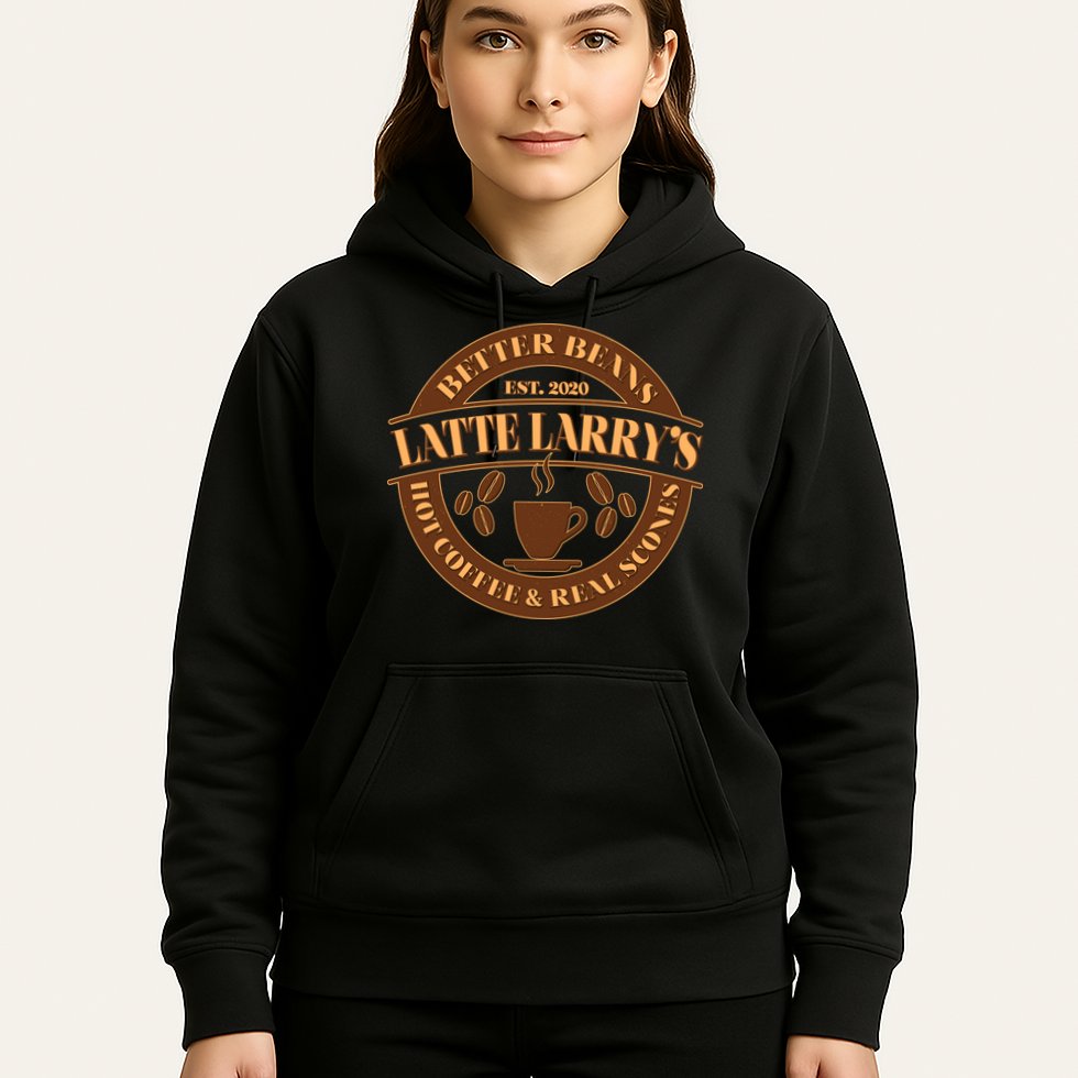 Latte Larry's Better Beans Hot Coffee & Real Scones Emblem Hoodie