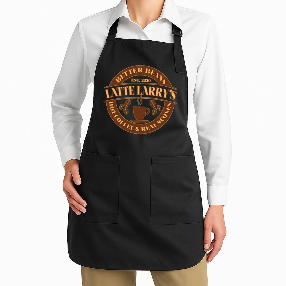 Latte Larry's Better Beans Hot Coffee & Real Scones Emblem Apron