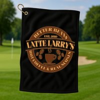 Latte Larry's Better Beans Hot Coffee & Real Scones Emblem Golf Towel