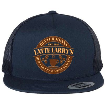 Latte Larry's Better Beans Hot Coffee & Real Scones Emblem Flat Bill Trucker Hat