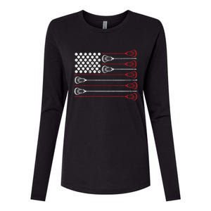 Lacrosse American Usa Flag Womens Cotton Relaxed Long Sleeve T-Shirt